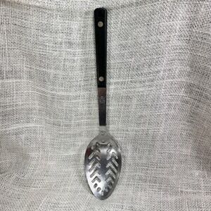 EKCO Stainless Vanadium Slotted Spoon Black Handle Made in USA Kitchen Utensil